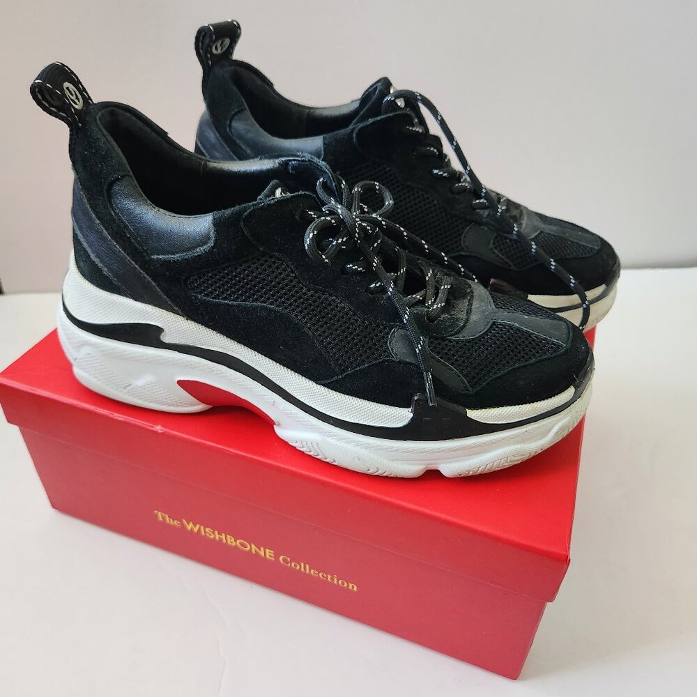 Platform Sneakers Size 7 Black Suede White Chunky Sole Wishbone Collection